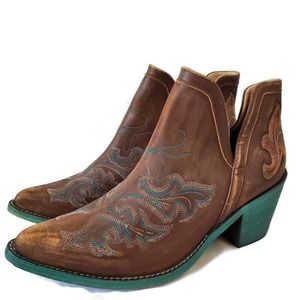 Circle G by Corral Western Size 9 US Brown & Turquoise Embroidery Ankle Booties